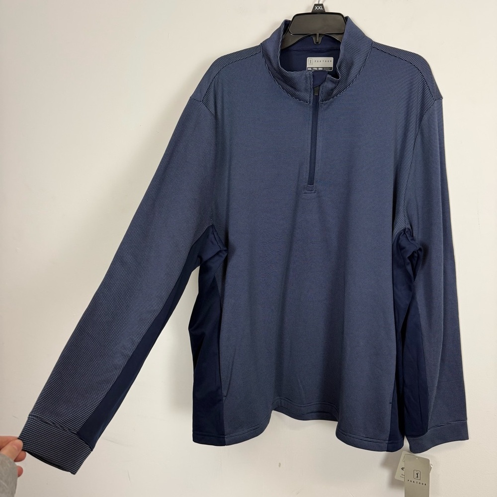 PGA Tour Pullover Quarter Zip Mens XXL Dark Blue Navy Thermal Long Sleeve NWT - Picture 2 of 12